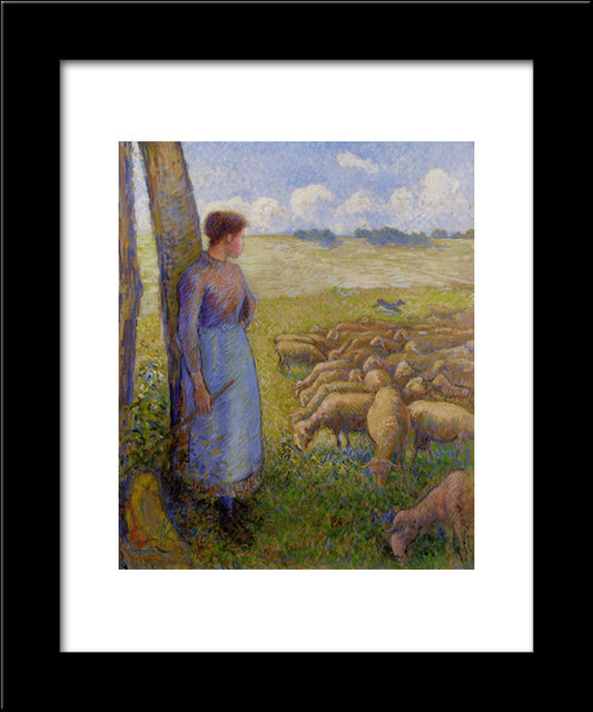 Shepherdess And Sheep 20x24 Black Modern Wood Framed Art Print Poster by Pissarro, Camille