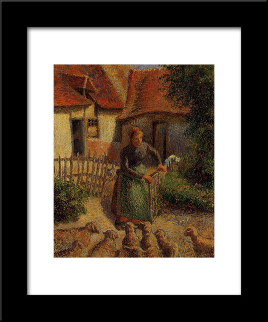 Shepherdess Bringing In Sheep 20x24 Black Modern Wood Framed Art Print Poster by Pissarro, Camille