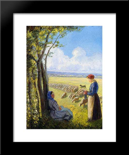 Shepherdesses 20x24 Black Modern Wood Framed Art Print Poster by Pissarro, Camille