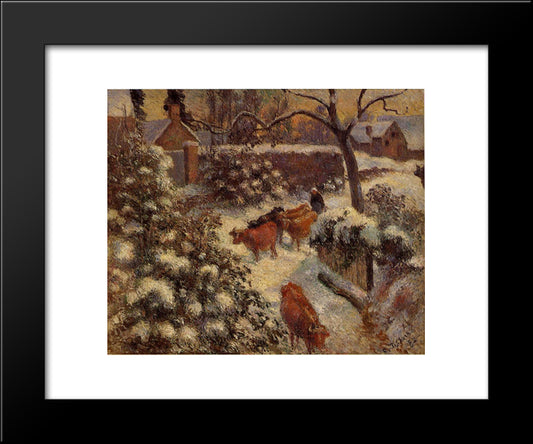Snow Effect In Montfoucault 20x24 Black Modern Wood Framed Art Print Poster by Pissarro, Camille