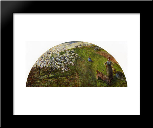 Springtime, Peasants In A Field 20x24 Black Modern Wood Framed Art Print Poster by Pissarro, Camille