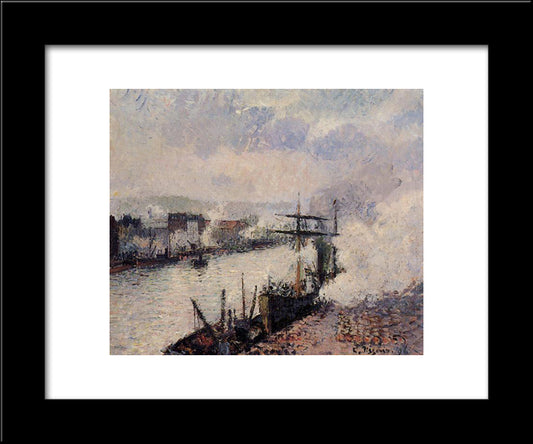 Steamboats In The Port Of Rouen 20x24 Black Modern Wood Framed Art Print Poster by Pissarro, Camille