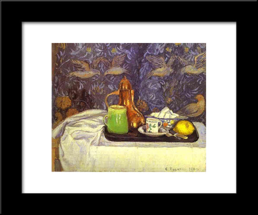 Still Life With A Coffee Pot 20x24 Black Modern Wood Framed Art Print Poster by Pissarro, Camille