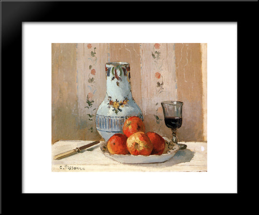 Still Life With Apples And Pitcher 20x24 Black Modern Wood Framed Art Print Poster by Pissarro, Camille