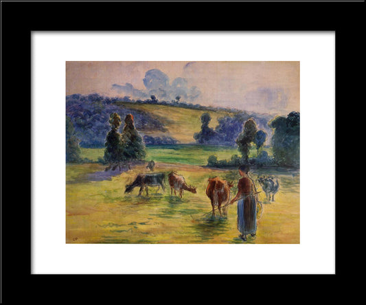 Study For 'Cowherd At Eragny' 20x24 Black Modern Wood Framed Art Print Poster by Pissarro, Camille