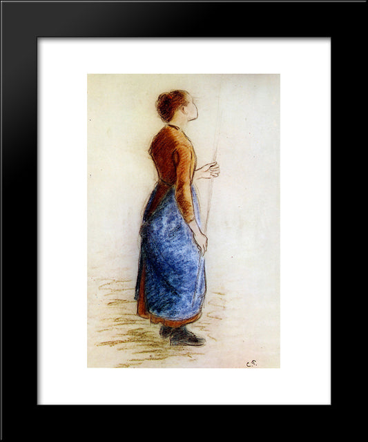 Study For The Apple Picker 20x24 Black Modern Wood Framed Art Print Poster by Pissarro, Camille