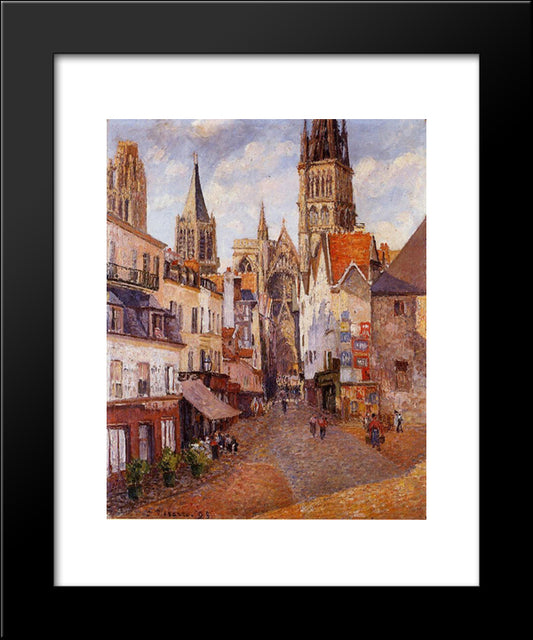 Sunlight, Afternoon, La Rue De L'Epicerie, Rouen 20x24 Black Modern Wood Framed Art Print Poster by Pissarro, Camille