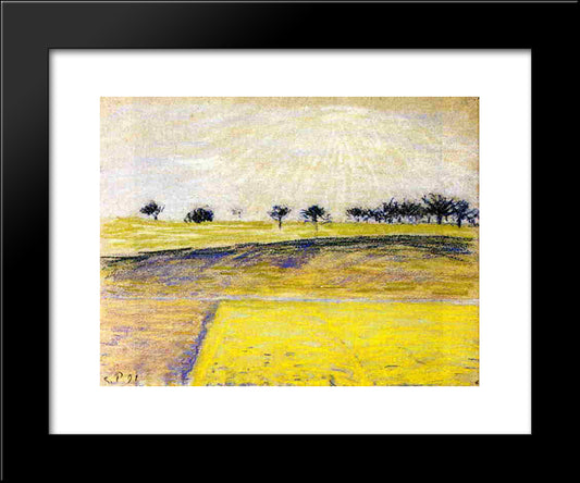 Sunrise Over The Fields, Eragny 20x24 Black Modern Wood Framed Art Print Poster by Pissarro, Camille