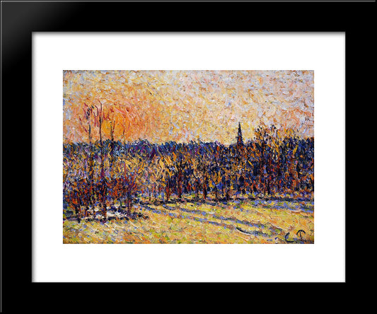 Sunset, Bazincourt Steeple 20x24 Black Modern Wood Framed Art Print Poster by Pissarro, Camille