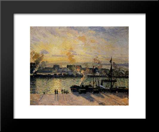 Sunset, The Port Of Rouen (Steamboats) 20x24 Black Modern Wood Framed Art Print Poster by Pissarro, Camille