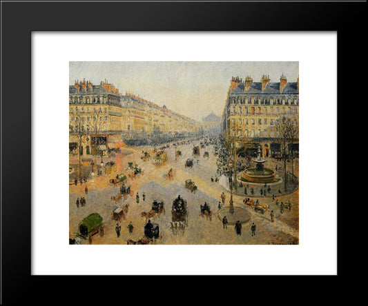 The Avenue De L'Opera, Paris, Sunlight, Winter Morning 20x24 Black Modern Wood Framed Art Print Poster by Pissarro, Camille