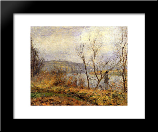 The Banks Of The Oise, Pontoise (Also Known As Man Fishing) 20x24 Black Modern Wood Framed Art Print Poster by Pissarro, Camille