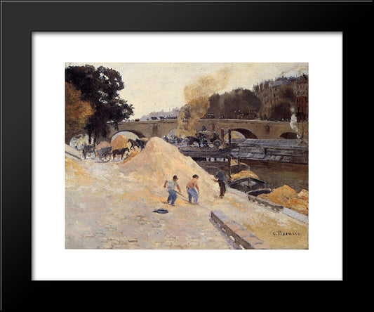 The Banks Of The Seine In Paris, Pont Marie, Quai D'Anjou 20x24 Black Modern Wood Framed Art Print Poster by Pissarro, Camille