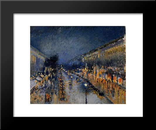 The Boulevard Montmartre At Night 20x24 Black Modern Wood Framed Art Print Poster by Pissarro, Camille