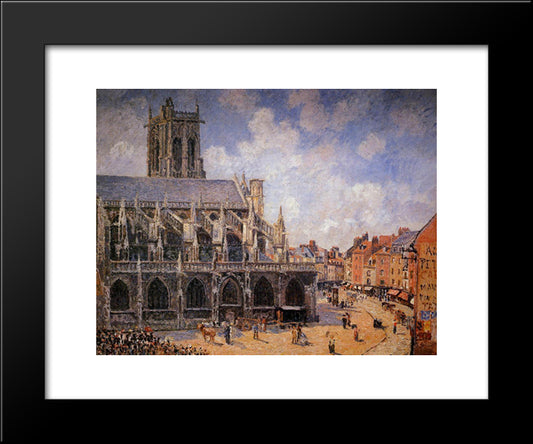 The Church Of St Jacques In Dieppe, Morning Sun 20x24 Black Modern Wood Framed Art Print Poster by Pissarro, Camille