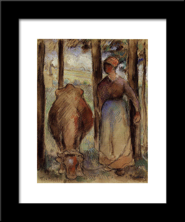 The Cowherd 20x24 Black Modern Wood Framed Art Print Poster by Pissarro, Camille