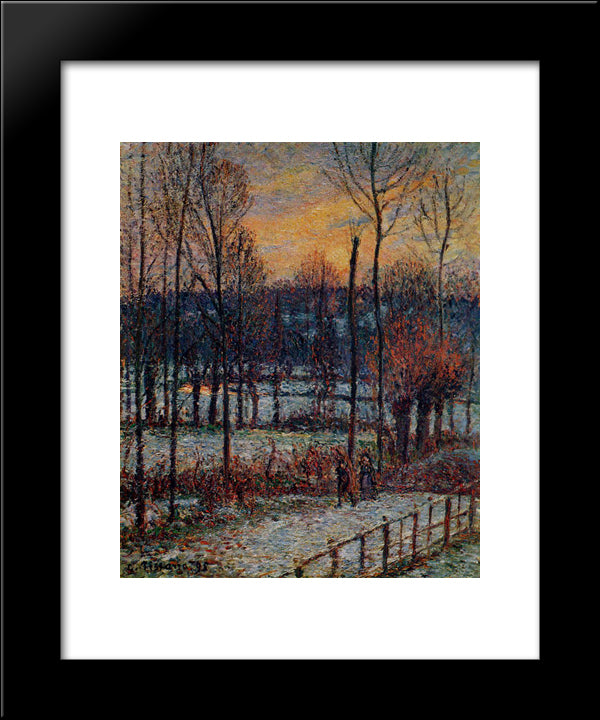 The Effect Of Snow, Sunset, Eragny 20x24 Black Modern Wood Framed Art Print Poster by Pissarro, Camille