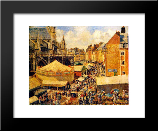 The Fair In Dieppe, Sunny Morning 20x24 Black Modern Wood Framed Art Print Poster by Pissarro, Camille