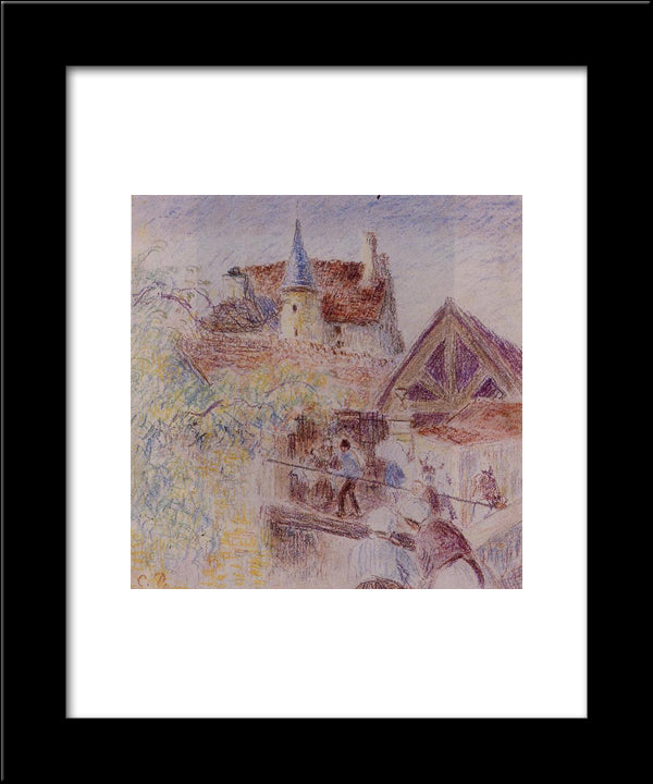 The Farm, Osny 20x24 Black Modern Wood Framed Art Print Poster by Pissarro, Camille