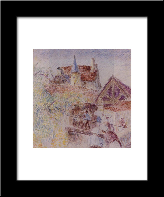 The Farm, Osny 20x24 Black Modern Wood Framed Art Print Poster by Pissarro, Camille