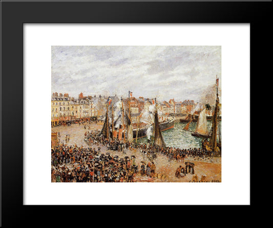 The Fishmarket, Dieppe, Grey Weather, Morning 20x24 Black Modern Wood Framed Art Print Poster by Pissarro, Camille
