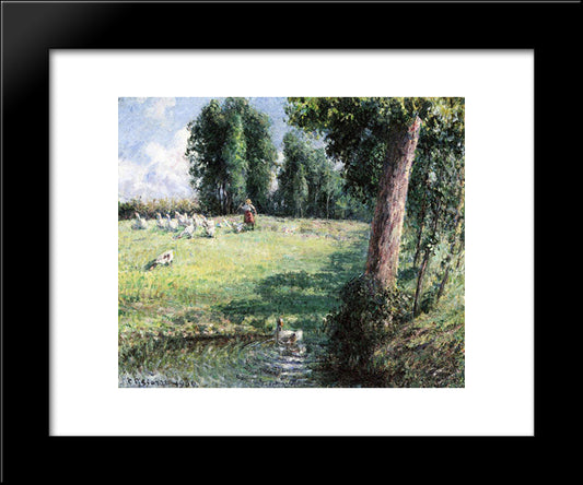 The Goose Girl 20x24 Black Modern Wood Framed Art Print Poster by Pissarro, Camille