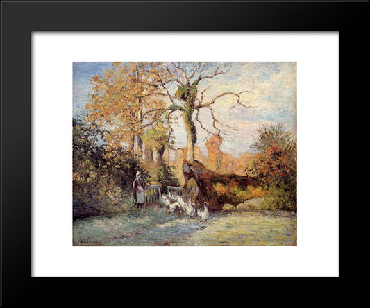 The Goose Girl At Montfoucault, White Frost 20x24 Black Modern Wood Framed Art Print Poster by Pissarro, Camille