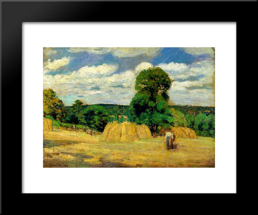 The Harvest At Montfoucault 20x24 Black Modern Wood Framed Art Print Poster by Pissarro, Camille