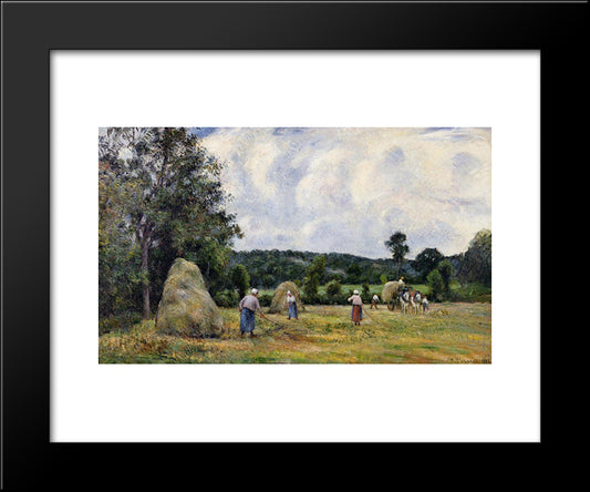 The Harvest At Montfoucault 2 20x24 Black Modern Wood Framed Art Print Poster by Pissarro, Camille