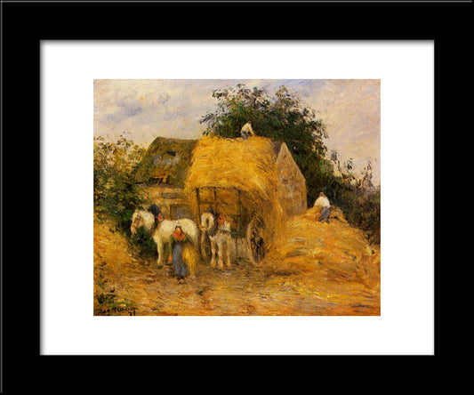 The Hay Wagon, Montfoucault 20x24 Black Modern Wood Framed Art Print Poster by Pissarro, Camille