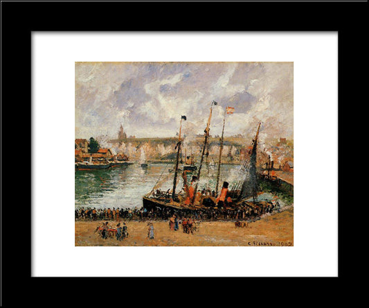The Inner Harbor, Dpeppe, High Tide, Morning, Grey Weather 20x24 Black Modern Wood Framed Art Print Poster by Pissarro, Camille