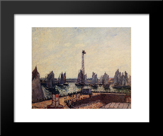 The Inner Port And Pilots Jetty, Havre 20x24 Black Modern Wood Framed Art Print Poster by Pissarro, Camille