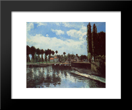The Lock At Pontoise 20x24 Black Modern Wood Framed Art Print Poster by Pissarro, Camille