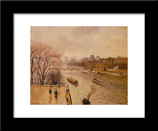 The Louvre, Afternoon, Rainy Weather 20x24 Black Modern Wood Framed Art Print Poster by Pissarro, Camille