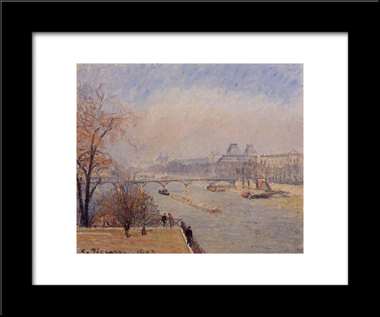 The Louvre, March Mist 20x24 Black Modern Wood Framed Art Print Poster by Pissarro, Camille