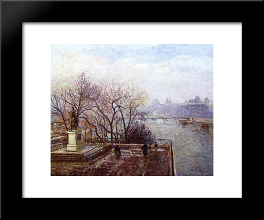 The Louvre, Morning, Mist 20x24 Black Modern Wood Framed Art Print Poster by Pissarro, Camille