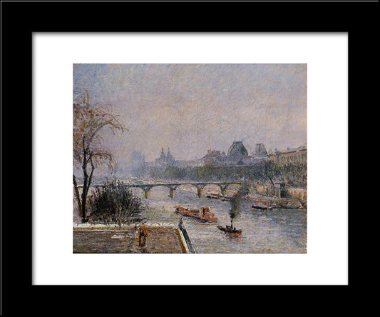 The Louvre, Morning, Snow Effect 20x24 Black Modern Wood Framed Art Print Poster by Pissarro, Camille