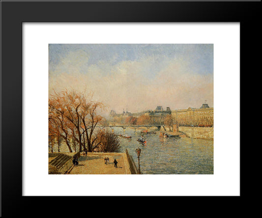 The Louvre, Morning, Sun 20x24 Black Modern Wood Framed Art Print Poster by Pissarro, Camille