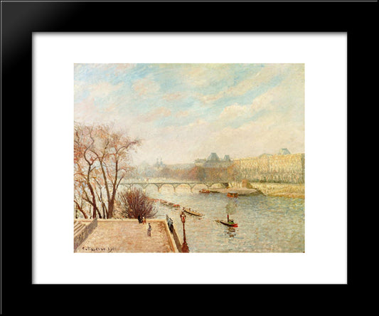 The Louvre, Winter Sunlight, Morning, 2Nd Version 20x24 Black Modern Wood Framed Art Print Poster by Pissarro, Camille