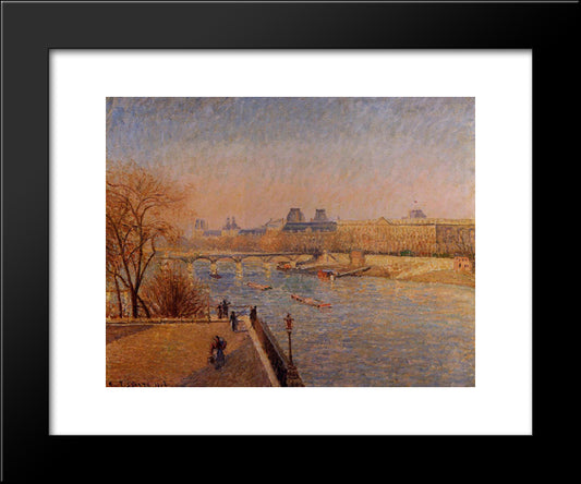The Louvre, Winter Sunshine, Morning 20x24 Black Modern Wood Framed Art Print Poster by Pissarro, Camille