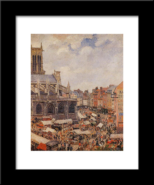 The Market Surrounding The Church Of Saint-Jacques, Dieppe 20x24 Black Modern Wood Framed Art Print Poster by Pissarro, Camille