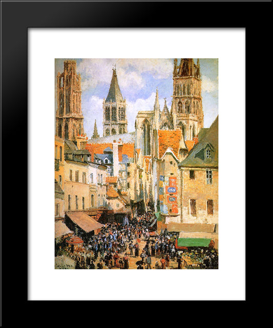 The Old Market At Rouen 20x24 Black Modern Wood Framed Art Print Poster by Pissarro, Camille