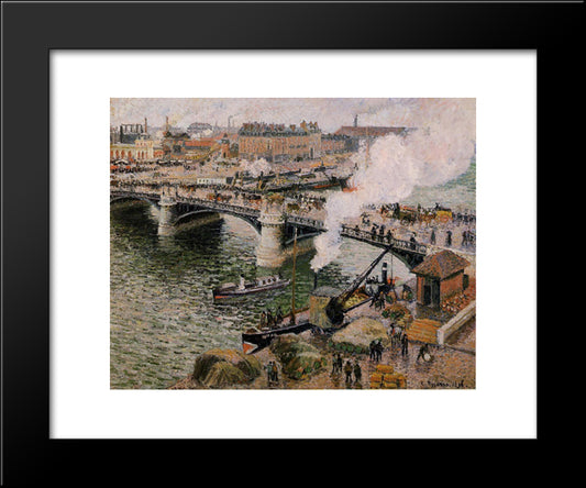 The Pont Boieldieu, Rouen, Damp Weather 20x24 Black Modern Wood Framed Art Print Poster by Pissarro, Camille