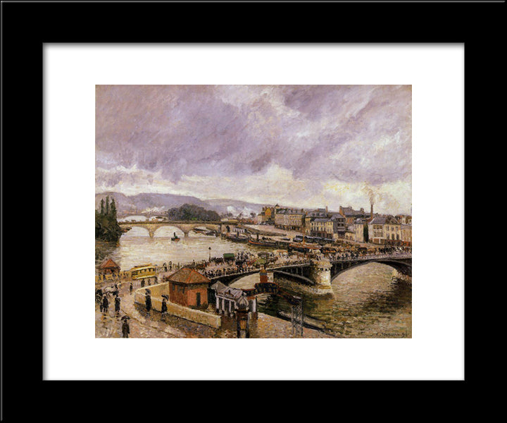The Pont Boieldieu, Rouen, Rain Effect 20x24 Black Modern Wood Framed Art Print Poster by Pissarro, Camille