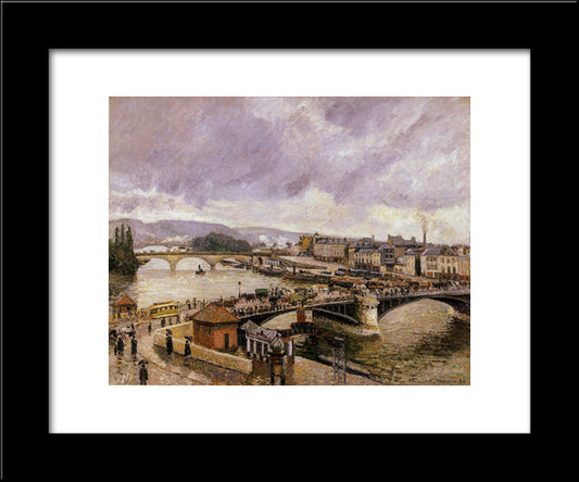 The Pont Boieldieu, Rouen, Rain Effect 20x24 Black Modern Wood Framed Art Print Poster by Pissarro, Camille