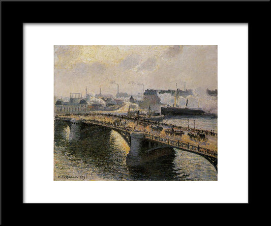 The Pont Boieldieu, Rouen, Sunset, Misty Weather 20x24 Black Modern Wood Framed Art Print Poster by Pissarro, Camille
