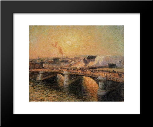 The Pont Boieldieu, Rouen, Sunset 20x24 Black Modern Wood Framed Art Print Poster by Pissarro, Camille