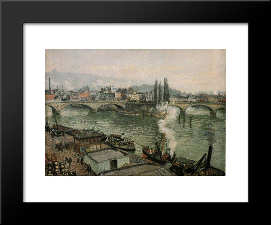 The Pont Corneille, Rouen, Grey Weather 20x24 Black Modern Wood Framed Art Print Poster by Pissarro, Camille