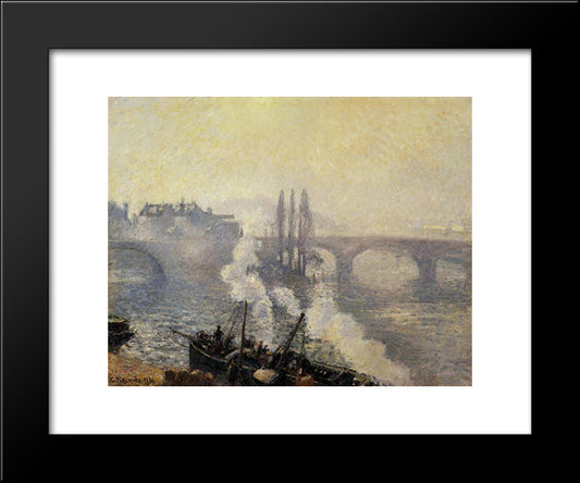 The Pont Corneille, Rouen, Morning Mist 20x24 Black Modern Wood Framed Art Print Poster by Pissarro, Camille