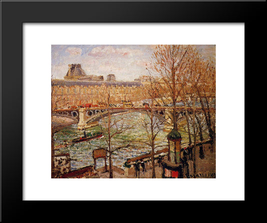 The Pont Du Carrousel, Afternoon 20x24 Black Modern Wood Framed Art Print Poster by Pissarro, Camille